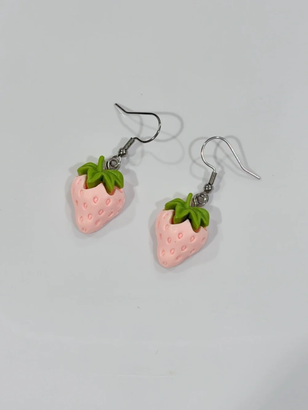 Pink Strawberry Food Art Resin Drop Kawaii Earrings